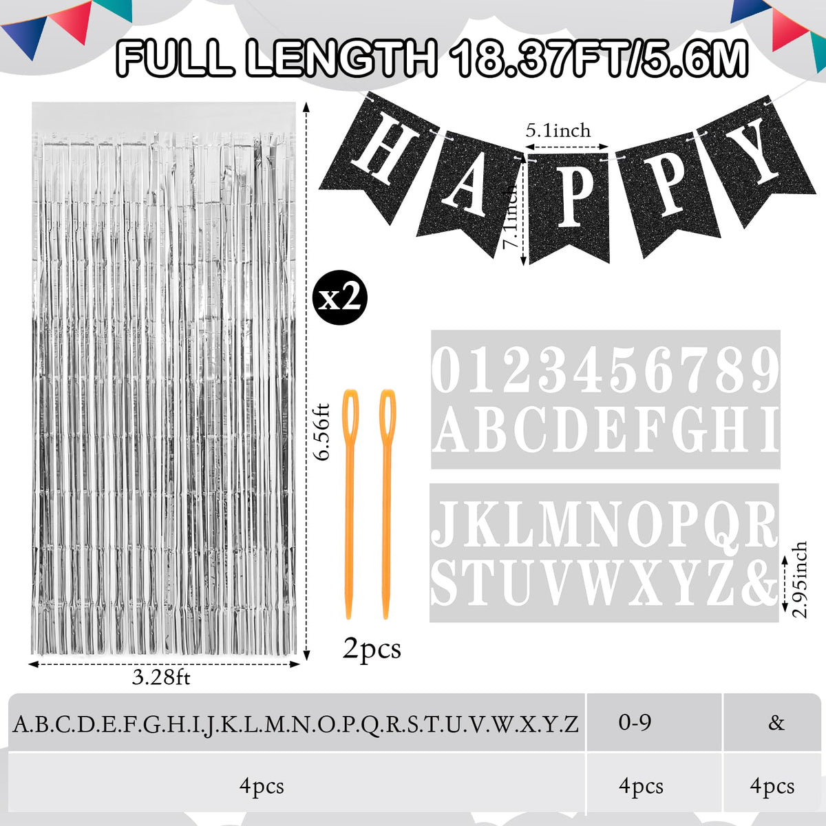 Mooliwe 173 Pcs DIY Custom Banner Kit with 2 Foil Curtain Make Your Own Customizable Letter Banner Sign Decor 20 Paper Pennant 148 Letters Number 1 Rope 2 Threading Device(Classic Style,Black)