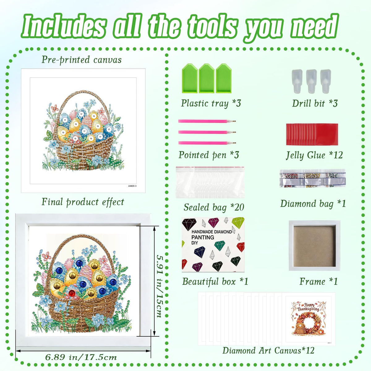 DOZEEZOP 12-Pack Interchangeable Diamond Art Kits for Adults Beginners Teens with Frame, Holiday & Seasonal 5D Diamond Paintings with Round Partial Drill, Home Decor DIY Craft Gift (7x7 Inch)