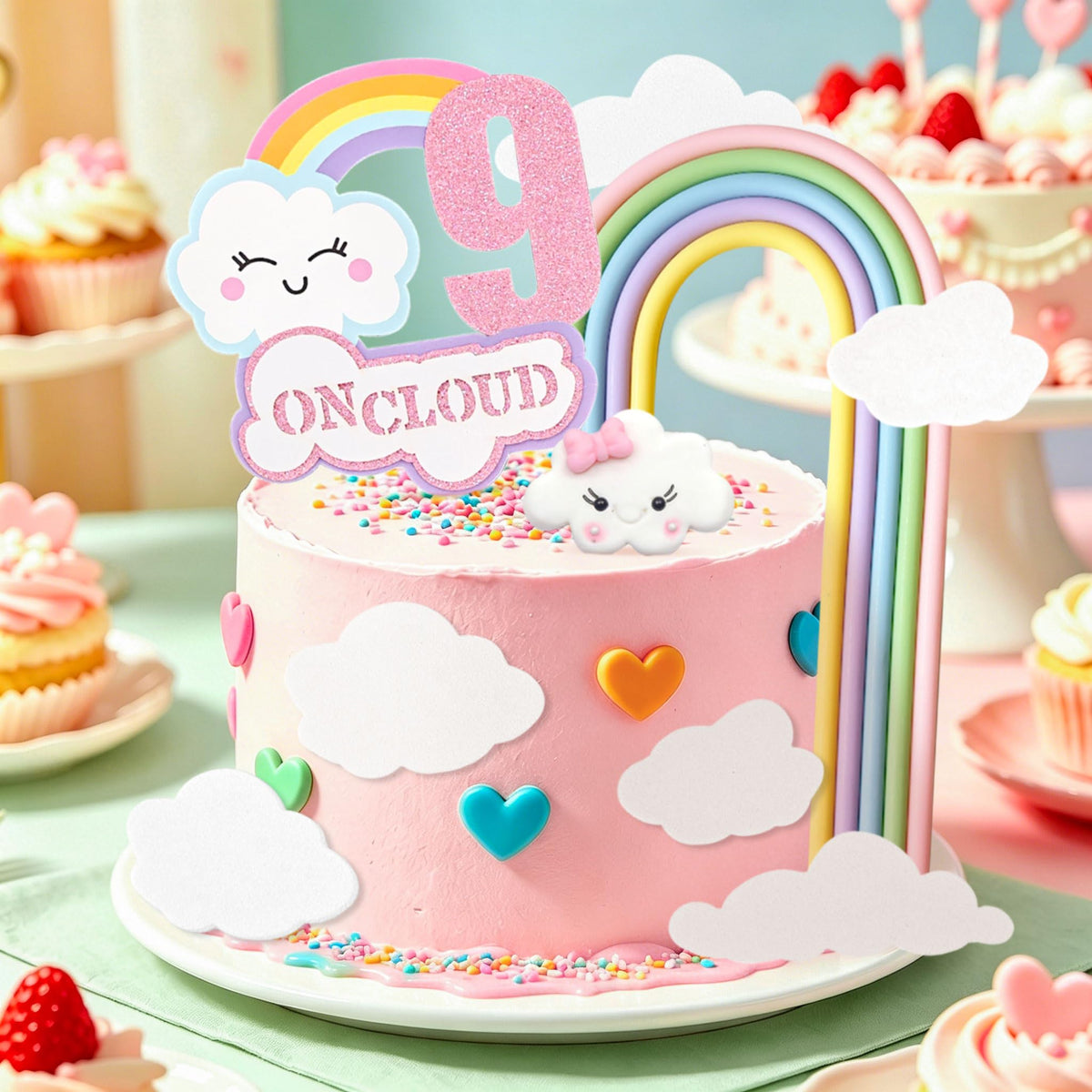 LaVenty On Cloud 9 Cake Decoration Topper 9th Birthday Cake Decoration 9th Bday Party Supplies Clouds