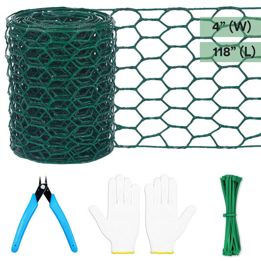 Floral Chicken Wire for Craft,4 x 118 Inch Lightweight Galvanized Hexagonal Chicken Wire Netting, 2mm Thickness Chicken Wire Fence for Garden Poultry, Chicken Wire Mesh with Gloves, Wire Ties, Plier