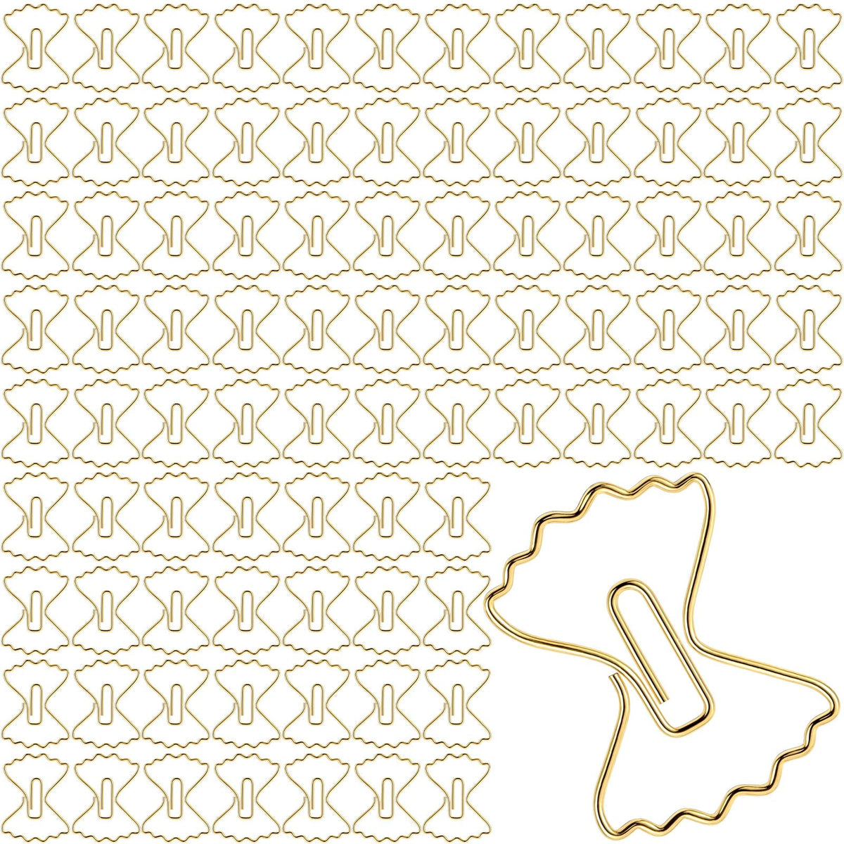 Jetec 100 Pcs Pasta Paper Clip Mini Bow Shaped Stainless Steel Cute Bowknot Paperclips Gold Metal Fancy Decorative Bookmark Bulk for Office Stationery School Document Note Sorting Wedding Baby Shower