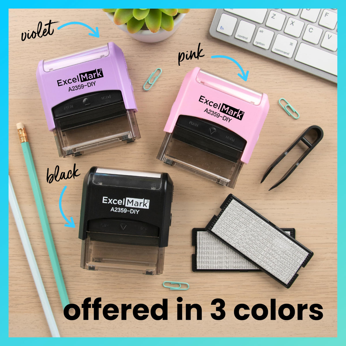 ExcelMark Self-Inking DIY Custom Rubber Stamp Kit - Personalized Stamper for Business or Home - Address Stamp, Message Stamp, and More (Black)