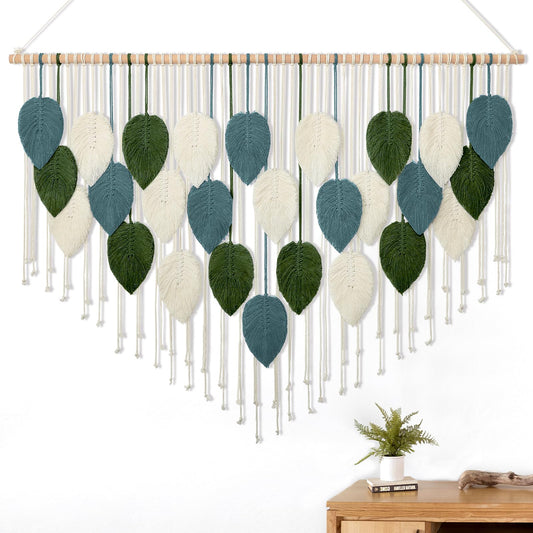 KHOYIME Macrame Wall Hanging Large Boho Home Decor, Bohemian Leaves Tapestry Modern Handmade Yarn Woven Feather Leaf Chic Wall Art Decorations for Bedroom Living Room Nursery Backdrop 51.5"W X 33.5"L