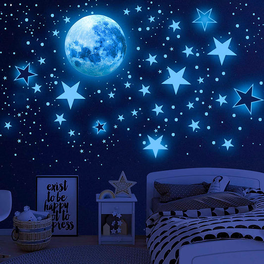 1120 Pcs Glow in The Dark Stars for Ceiling, Glowing Space and Moon Decals Universe Stickers for Kids Excellent Gifts for Boys Girls Nursery Bedroom Living Room Birthday Gift Room Decor