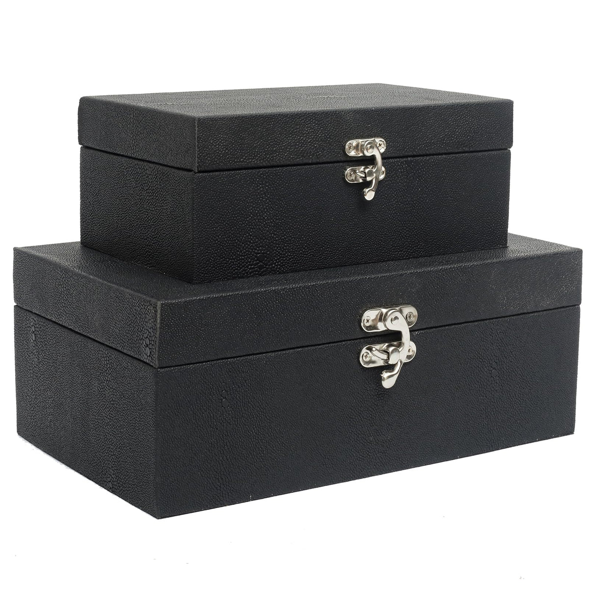 DECOR4SEASON Faux Shagreen Leather Decorative Storage Boxes Set of 2, Black