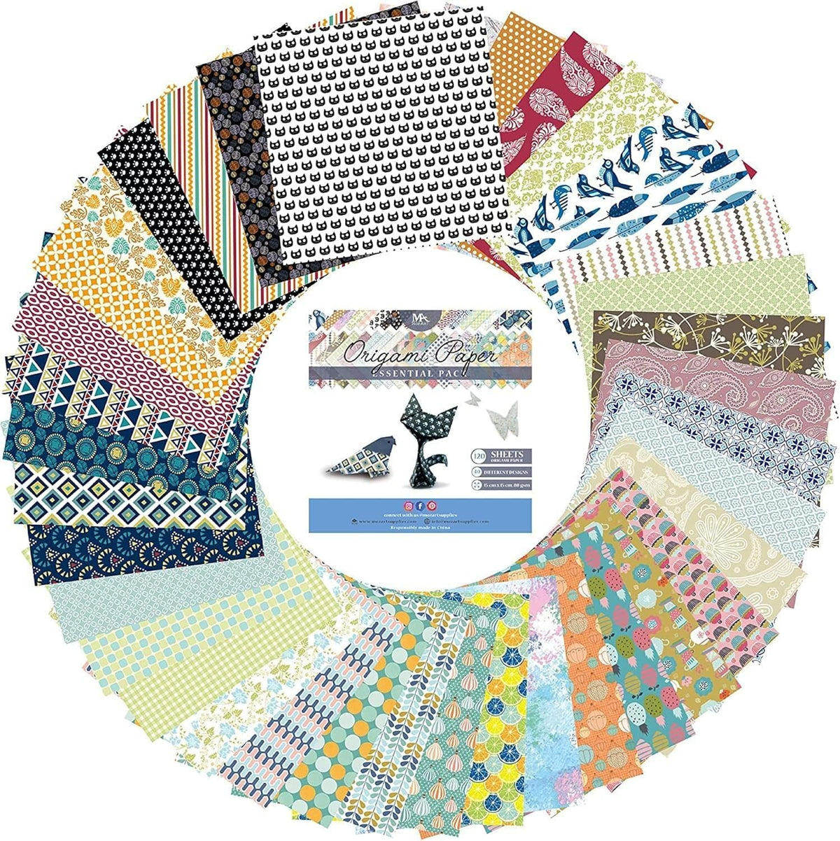 Japanese Origami Paper Set - 120 Sheets - Traditional 6x6 Folding Kit Featuring Floral, Animal, Aztec, Geometric Designs for Kids and Adults