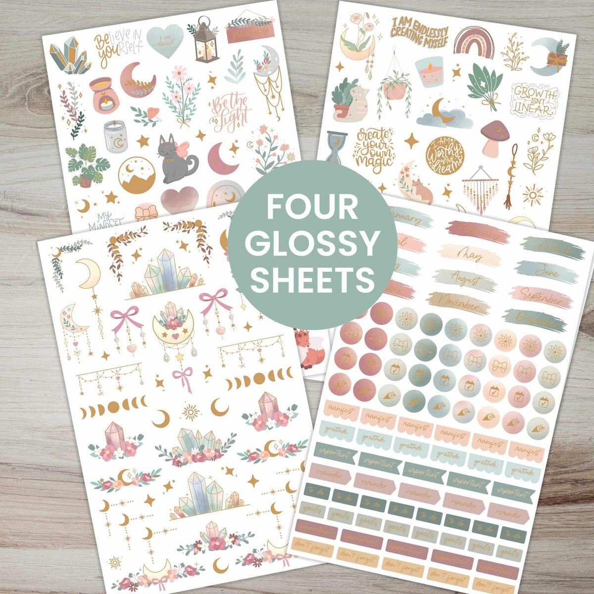 bloom daily planners x Simply Gilded Aesthetic Neutral Planner Stickers (8 Sheets / 435 Stickers) - Bohemian Variety Pack with Gold Foil for Decorating, Planning, Scrapbooking