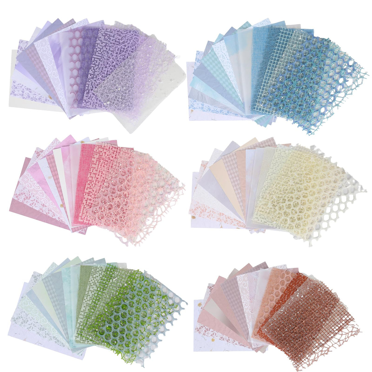 90 Sheets Textured Scrapbook Paper with Decor Mesh Fabric Creative Kit - 6 Pack Mixed Media Papers for Craft, Scrapbooking, Junk Journal, Card Making, Collage Art Supplies, 5.1 x 7 Inches