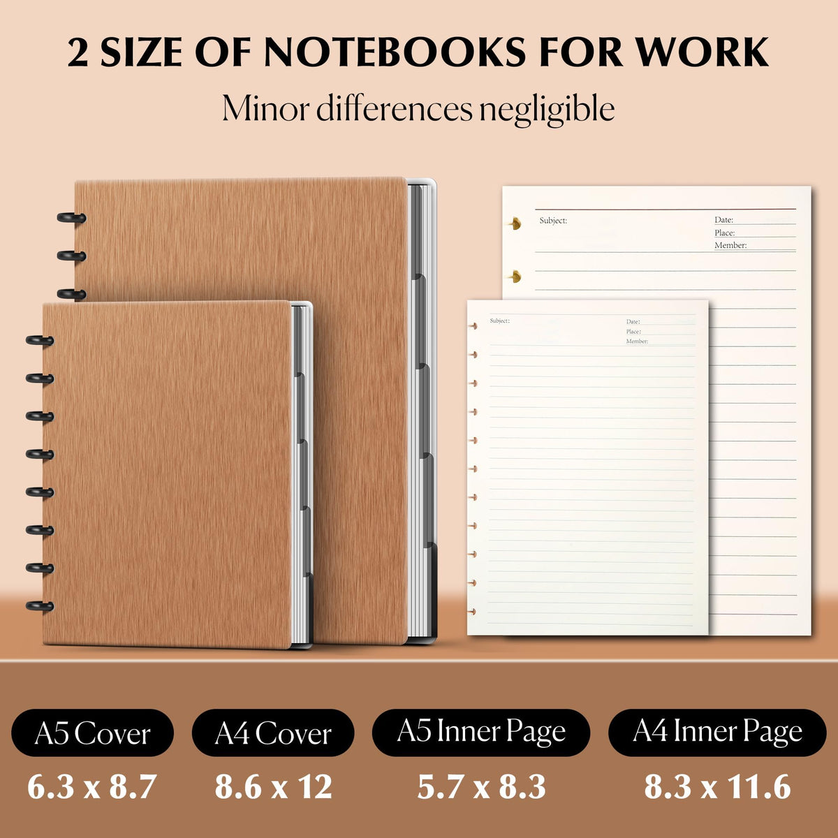 Yoment Discbound Notebook Customizable Spiral Journal Refillable 5 Subject Notebook with Removable Pages 120 Wide Ruled Disc Planner with 6 Binder Dividers & 16 Tabs for Work Meeting School