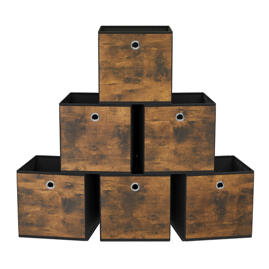 SONGMICS Storage Cubes, Set of 6 Storage Bins with Handles, Foldable Oxford Fabric and Non-Woven Fabric Storage Boxes, 10.2x10.2x11 Inches, Fit Cube Storage Unit, Rustic Brown URFB126B01