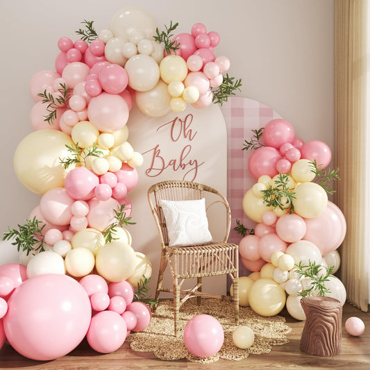 Pink and Yellow Balloon Arch Kit Pastel Pink Light Pink Yellow Sand White Balloons for Birthday Baby Shower Bridal Shower Wedding Bee Bear Themed Party Decorations