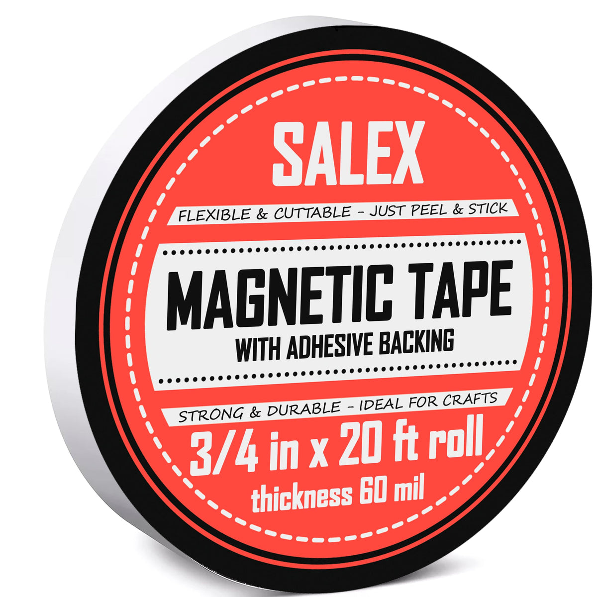Magnetic Tape with Adhesive Backing 3/4 inch Wide - Thick 60 mil Magnet Tape Roll to Make Sticky Magnet Strips, Strong Squares, Dots, Flexible Sheets, Cutting Own Fridge Magnets, Crafts