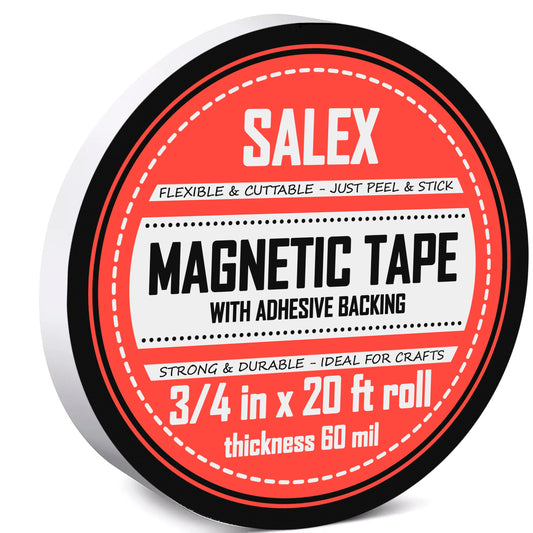 Magnetic Tape with Adhesive Backing 3/4 inch Wide - Thick 60 mil Magnet Tape Roll to Make Sticky Magnet Strips, Strong Squares, Dots, Flexible Sheets, Cutting Own Fridge Magnets, Crafts