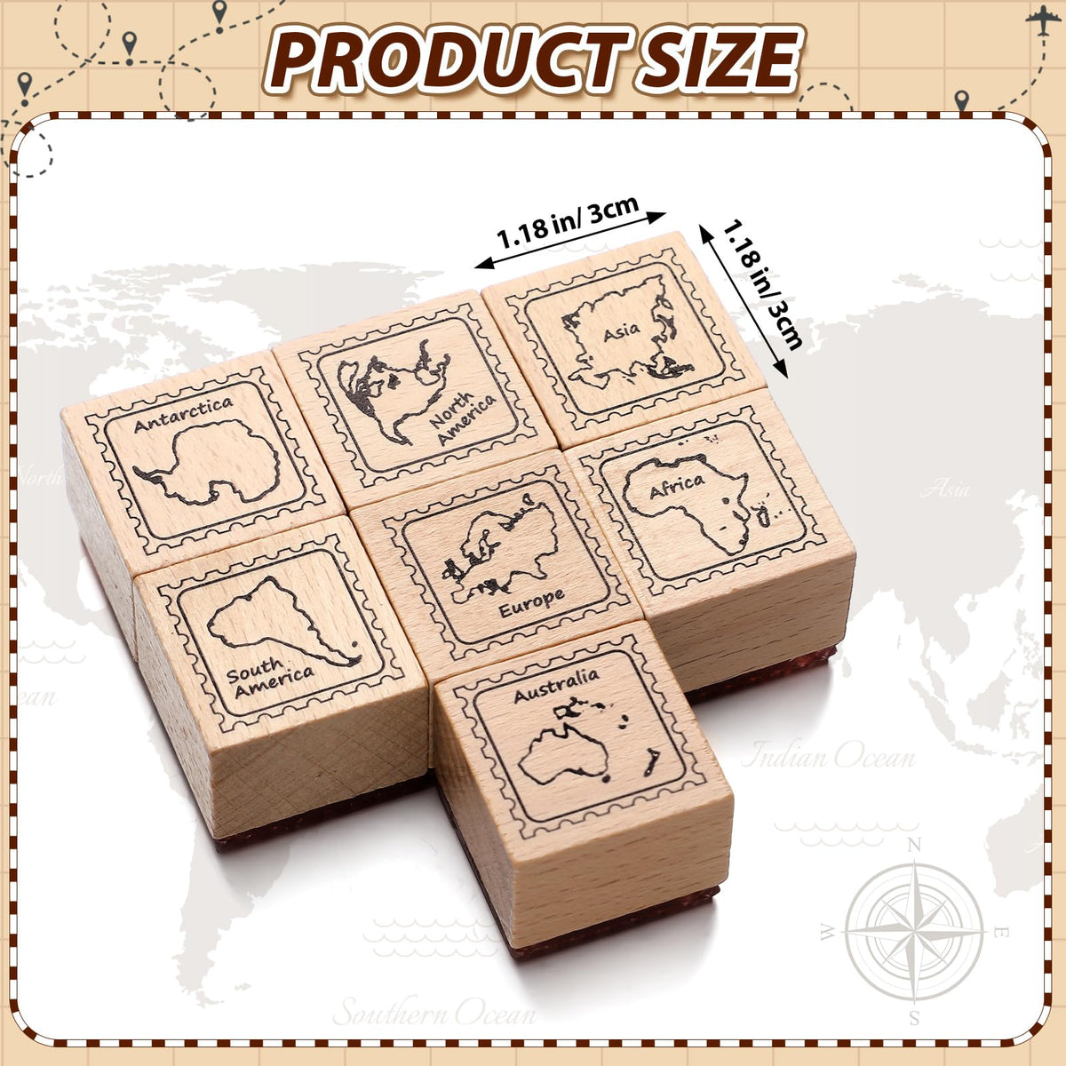 Tosstuki 7 Pcs Continent Rubber Stamp Frames Passport Stamps Continents Rubber Stamp Set for Card Making Decoration and Scrapbooking Supplies DIY Tools Gifts