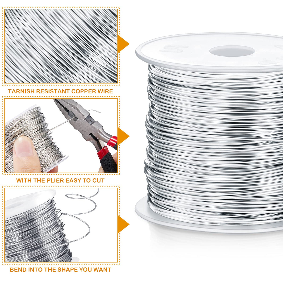 Funrous 5 Rolls 5 Size Jewelry Wire 18, 20, 22, 24, 26 Gauge Copper Wire Kit Jewelry Beading Bendable Craft Metal for Making Crafts, Sculpting with a Pliers(Silver)