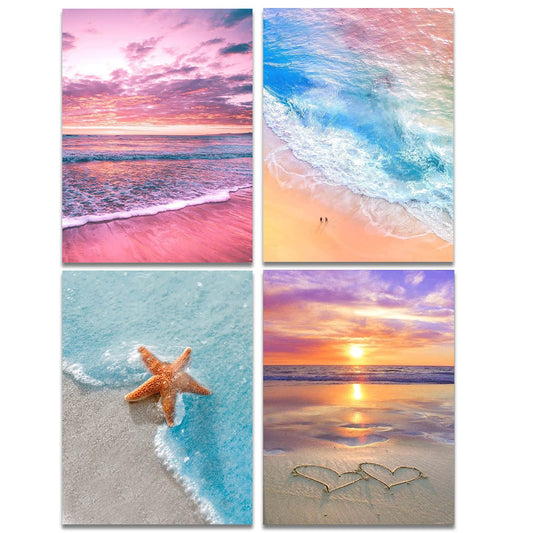 Muzagroo Art 4 Pack 5D Diamond Painting Kits for Adults DIY Drill Diamond Art Kits Arts and Crafts for Beginners Beach Diamond Dot Kits Gem Painting Wall Art for Living Room