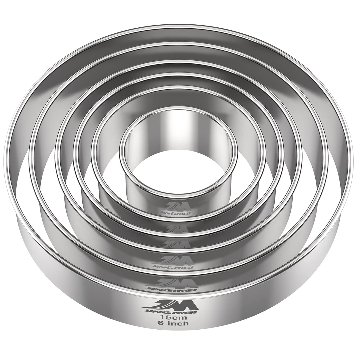 M JNGMEI 6 Pieces Stainless Steel Cookie Biscuit Cutter Set 2'', 3'',3.5'', 4'',5''and6'' Biscuit Plain Edge Round Cutters large Sizes Shape Molds Ranging from 2-6 Inches Multiple Sizes