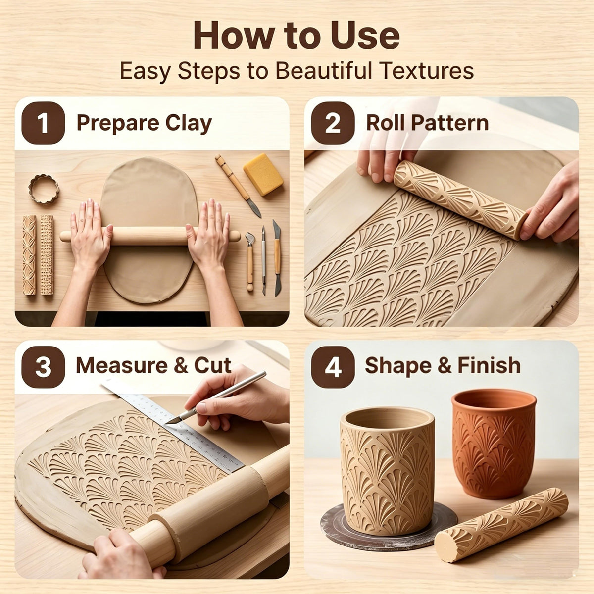 Hokkieam Clay Texture Rollers | 10-Pack Polymer Clay Texture Roller Set for Pottery & Crafting