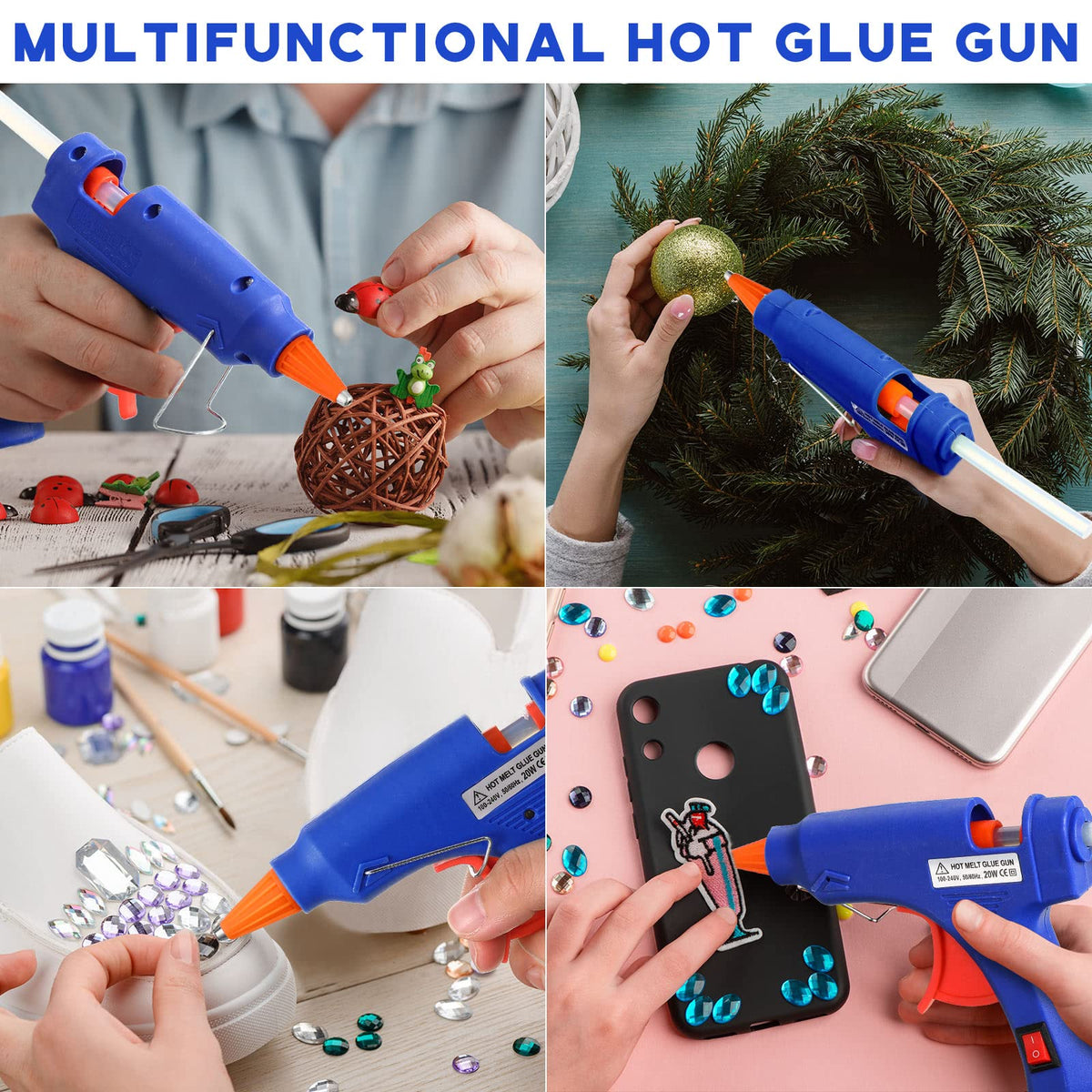 Zhengmy 4 Pieces Mini Hot Glue Gun with Glue Sticks for Class Projects Small Hot Melt Gun for Kids Low Temp with Rubber Protector Craft for DIY Arts, Sealing, Home Repairs, 20 W