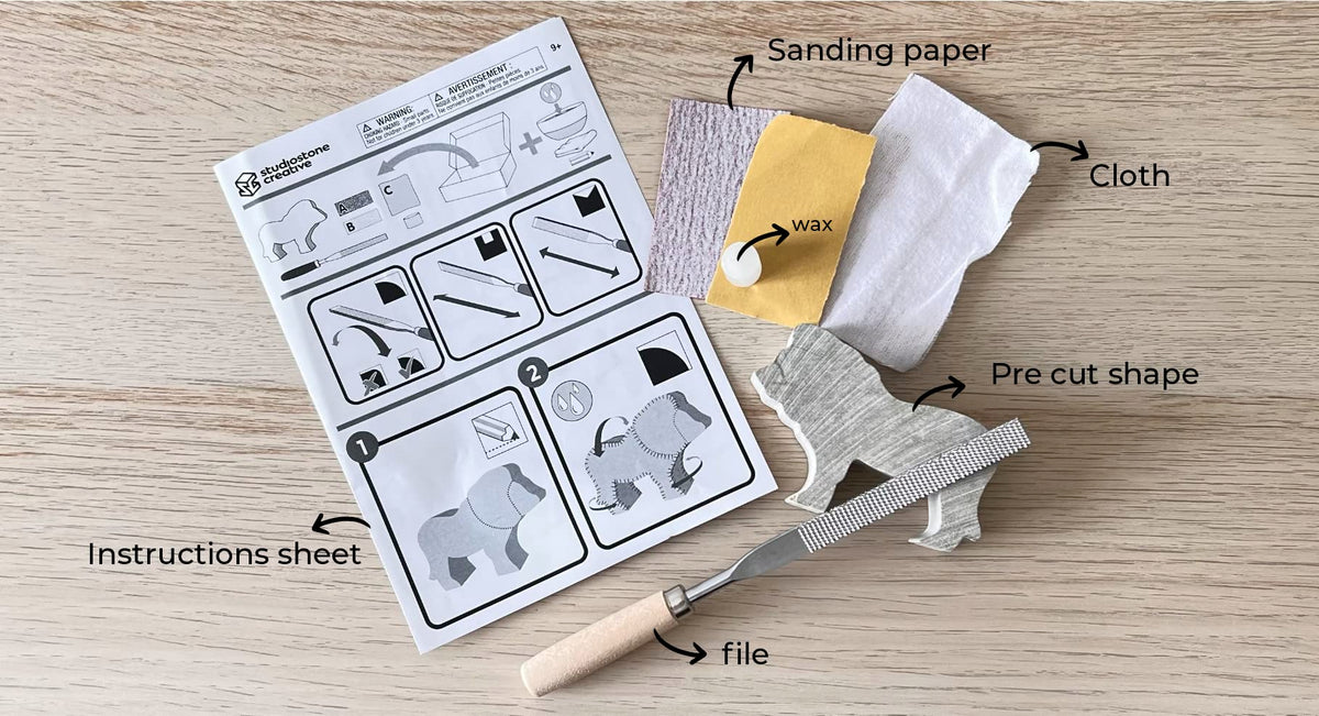 STUDIOSTONE CREATIVE DIY Arts & Crafts Carving Kit Kids Adults Wolf Sculpture Soapstone