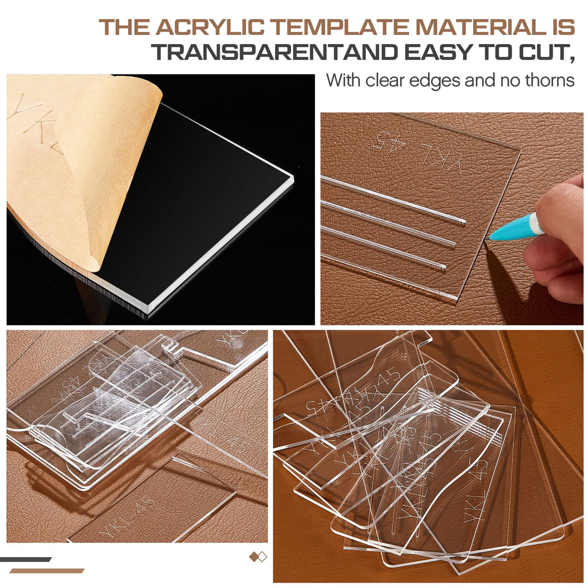 Chunful 13 Pcs Acrylic Leather Wallet Patterns Templates Drawings Kit Clear Sewing Templates Tool for Purse Women Leather Hand Crafts Lovers DIY Beginner