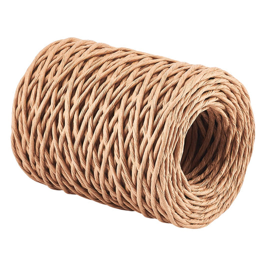 CHGCRAFT 2mm 164ft(50m) Floral Iron Bind Stem Wire Paper Wrapped Rattan Rope Rustic Paper Twine for Flower Bouquets Wedding Gift Wrap Weaving Basket Vase Christmas Decoration, Light Brown