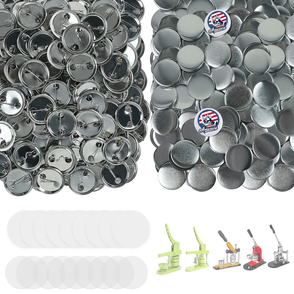 Onemorello 200 Sets Button Maker Supplies, 25mm / 0.98 inch Button Supplies Buttons Parts, (Approx. 1 inch) Metal Blank Badge Parts with Blank Paper for Buttons Maker Machine Pin Maker Press