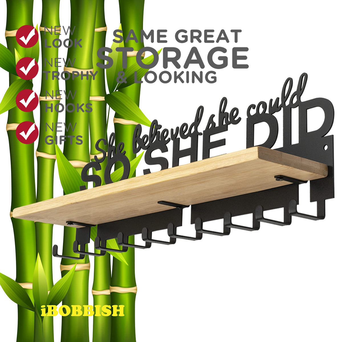 iBobbish Premium Medal Hanger Display Trophy Shelf,She believed she could SO SHE DID Upgraded Trophy and Medal Display Shelf for Wrest,gymanstics,Race,Soccer