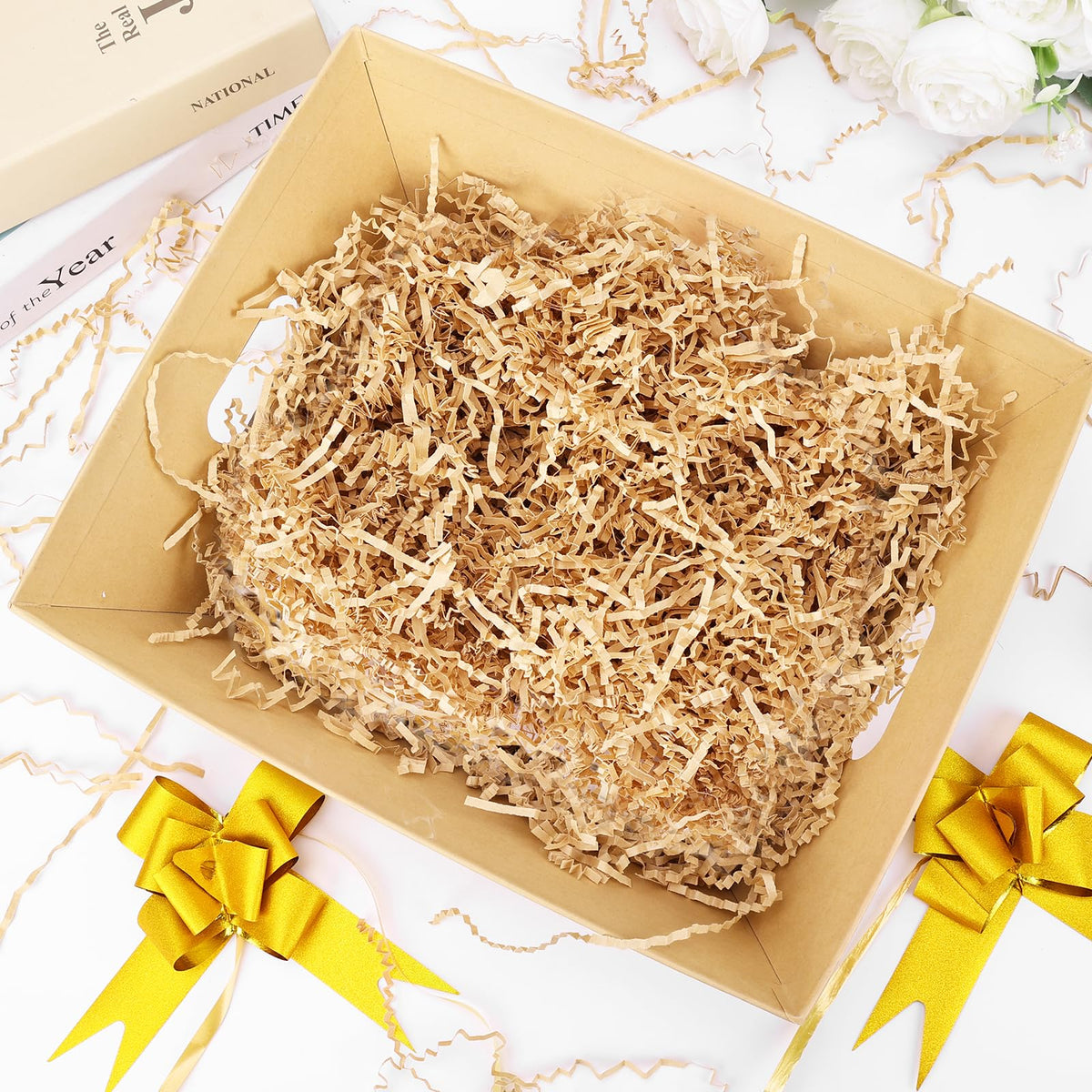 EVELOMO 5 Pack Empty Gift Baskets to Fill - 12" x 10" Large Baskets for Gifts Empty, Sturdy DIY Gifts Baskets Sets with 200g Crinkle Cut Papers for Birthdays Weddings Parties and Holidays (Kraft)