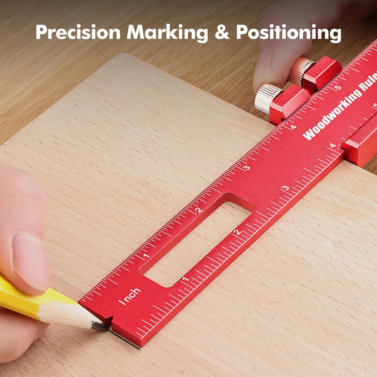 Draxzor 3PCS Woodworking Ruler Set, Precision Pocket Ruler with Adjustable Slide Stop, Aluminum Alloy Measuring Tool for Marking & Scribing, Metal T-Track Square Rulers, Inch and Metric (6", 8", 12")