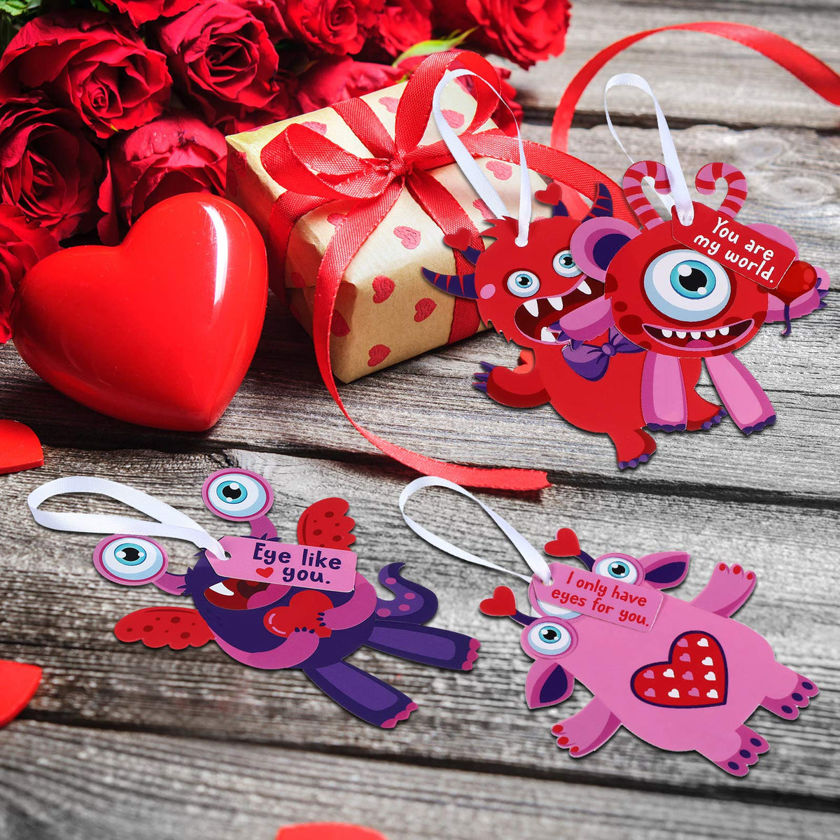Sumind 60 Sets Valentine's Day Craft Kits for Kids DIY Ornament Valentine Class Game Activities Paper Craft Hanging Ornament for Valentines Day Decorations