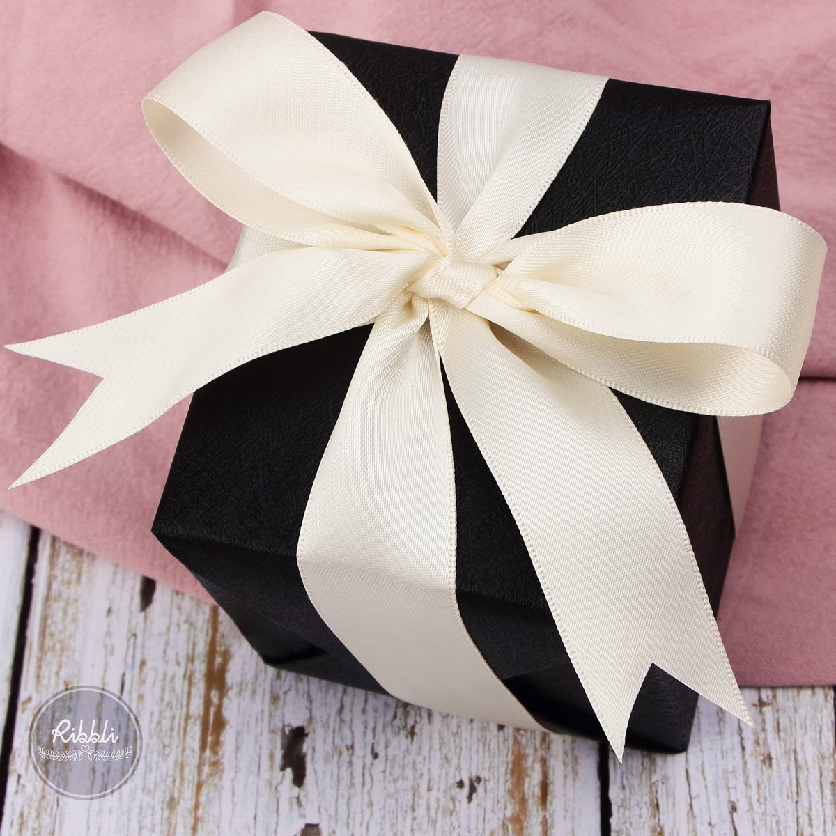 Ribbli Ivory Double Faced Satin Ribbon,1” x Continuous 25 Yards,Use for Bows Bouquet,Gift Wrapping,Floral Arrangement,Wedding Decoration