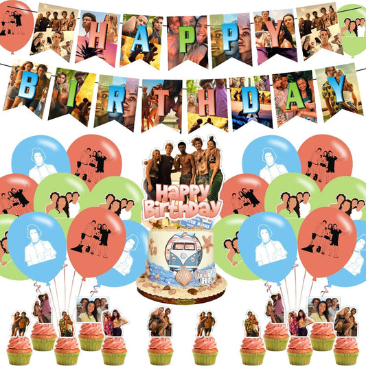 Birthday Party Supplies,Outer Balloons Decorations for Banks Party Happy Birthday Balloons, Cupcake Toppers, Cake Toppers