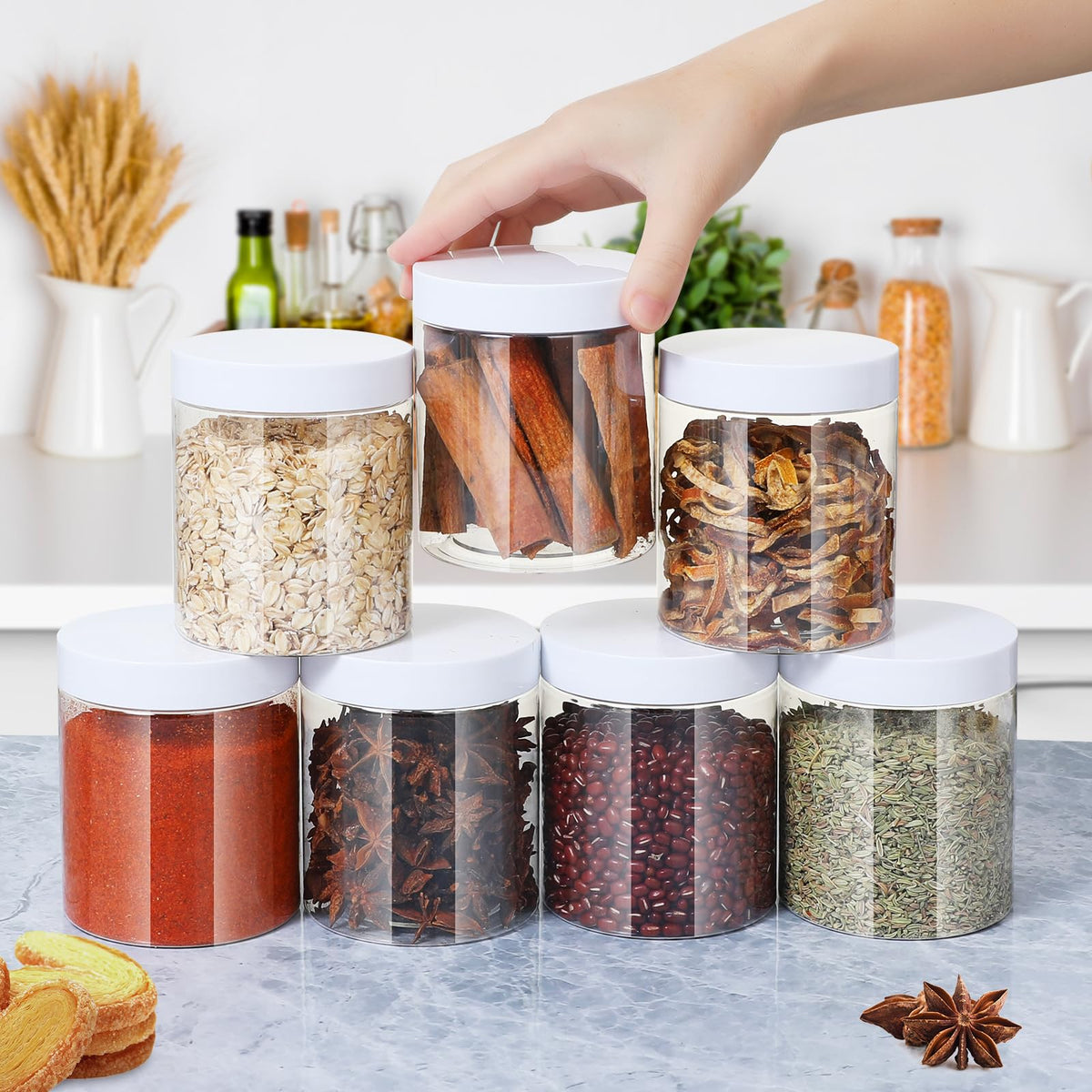 Plastic Jars with Lids,Airtight Container Ideal For Dry Food, Honey Jam, Peanut Butter,Cosmetics, Cream, Bathroom and Storage Included Extra Label and A Pen (30 PCS White Lids)