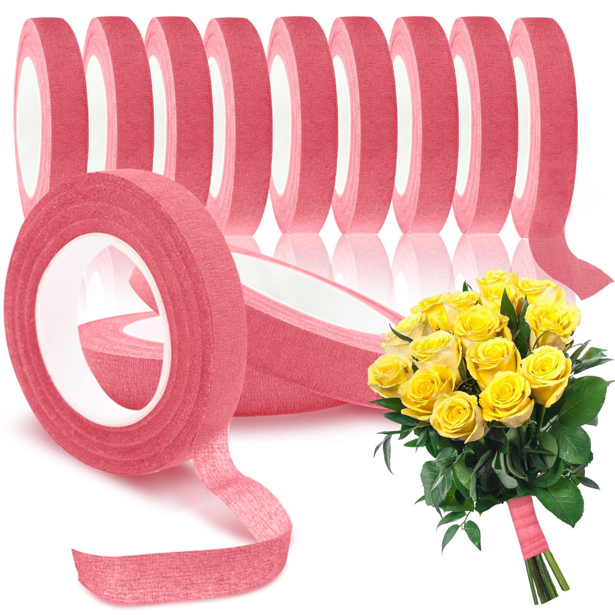Max Shape 12 Rolls 1/2 Inch 30 Yard Floral Tapes for Bouquet Stem Wrapping, Green Floral Tape for Floral Arranging Craft Projects Corsages, Wedding Bouquet (Pink)