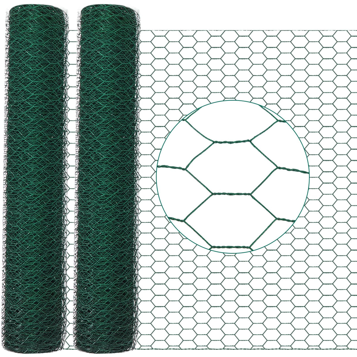 GlikCeil 12 in X 200 ft Chicken Wire Fencing Metal Floral Chicken Wire Mesh for Crafts Poultry Garden, 1 Inch Hexagonal Galvanized Hardware Netting for Poultry Coop Barrier Rabbit Cage (Green)