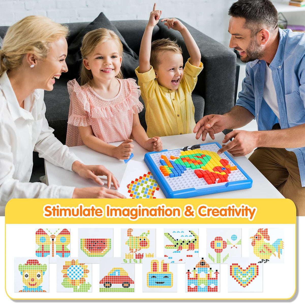 ZOZOPLAY Kids Mosaic Puzzle,490Pcs Building Blocks,Educational Kit with 6 Assembly Drawing,STEM Toys for 3+ Year Old(Small Cube)