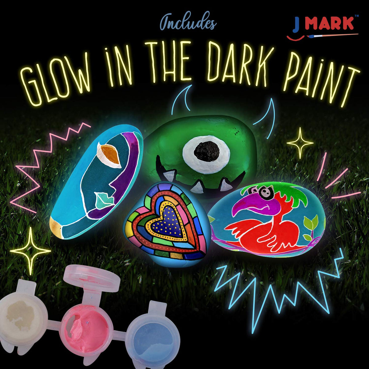 J MARK Premium Rock Painting Kit - Acrylic Paint Pens for Rock Painting, Glow in the Dark and More