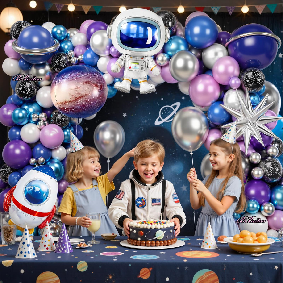 168PCS Space Themed Party Decorations Outer Galaxy Balloon Arch Kit with Blue Purple Silver Planets Stars for Galaxy Solar System Birthday Space Theme Christmas Party Decorations