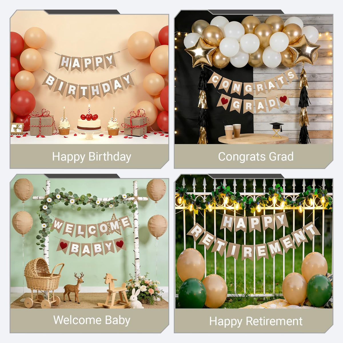 DIY Felt Banner Kit for Custom Messages, Reusable Customizable Party Banner with Detachable Letters, 28 Pennants, Hook & Loop Dots & Jute Rope for Birthday, Graduation, Baby Shower