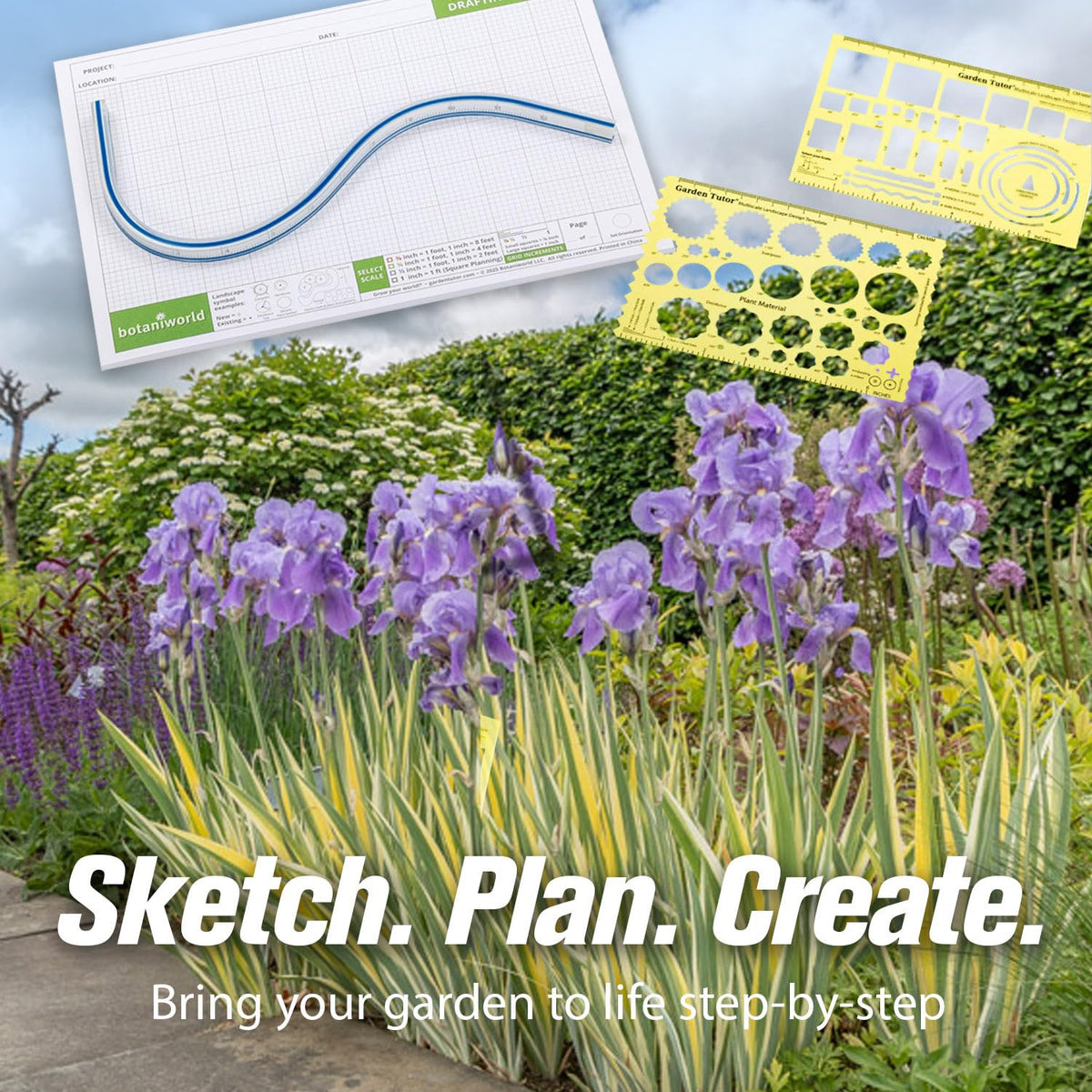 Garden Tutor Multiscale Garden & Landscape Design Kit – 2 Translucent Yellow Design Stencils, 12-Inch Flexible Curve Ruler, 40-Sheet Multi-Scale Graph Paper & Garden Design Guide