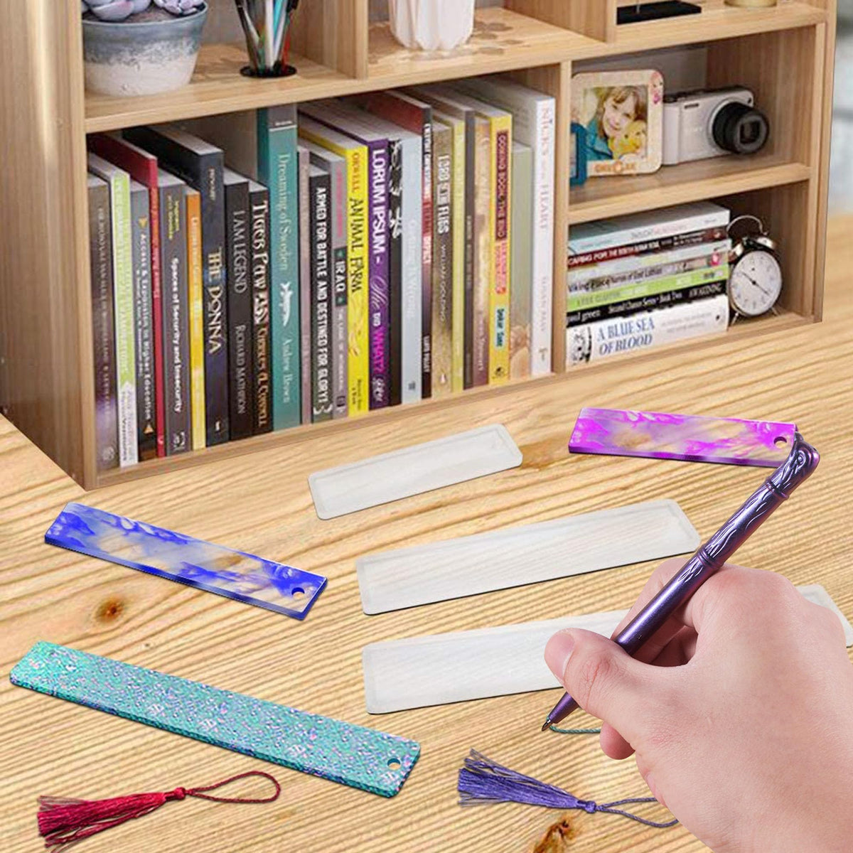 Attuslla 10 PCS Pen Resin Molds, 6 PCS Bookmark Epoxy Resin Casting Molds with Ballpoint Refill Pens for DIY Resin Crafts Making