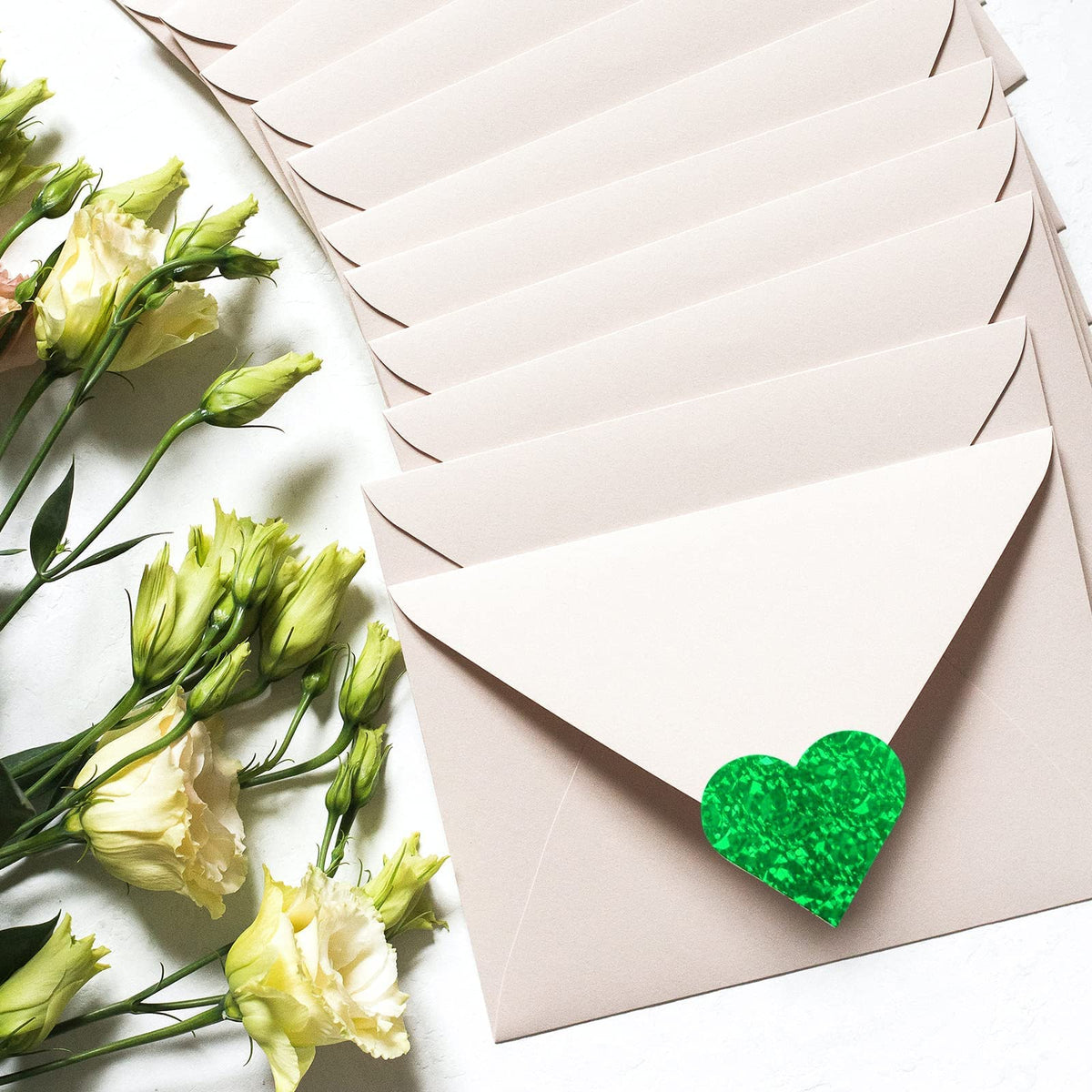1.5" Glitter Red Heart Stickers and 1.5" Glitter Green Heart Stickers, 2 Roll 1000 Piece