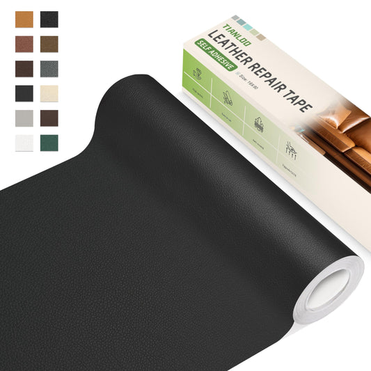 TIANLDD Leather Repair Tape,16 x 80 Inches Self Adhesive Leather Repair Patch，Leather Repair Kit for Furniture，Couches,Car Seats,Cabinets,Handbags(Black-Litchi Grain)