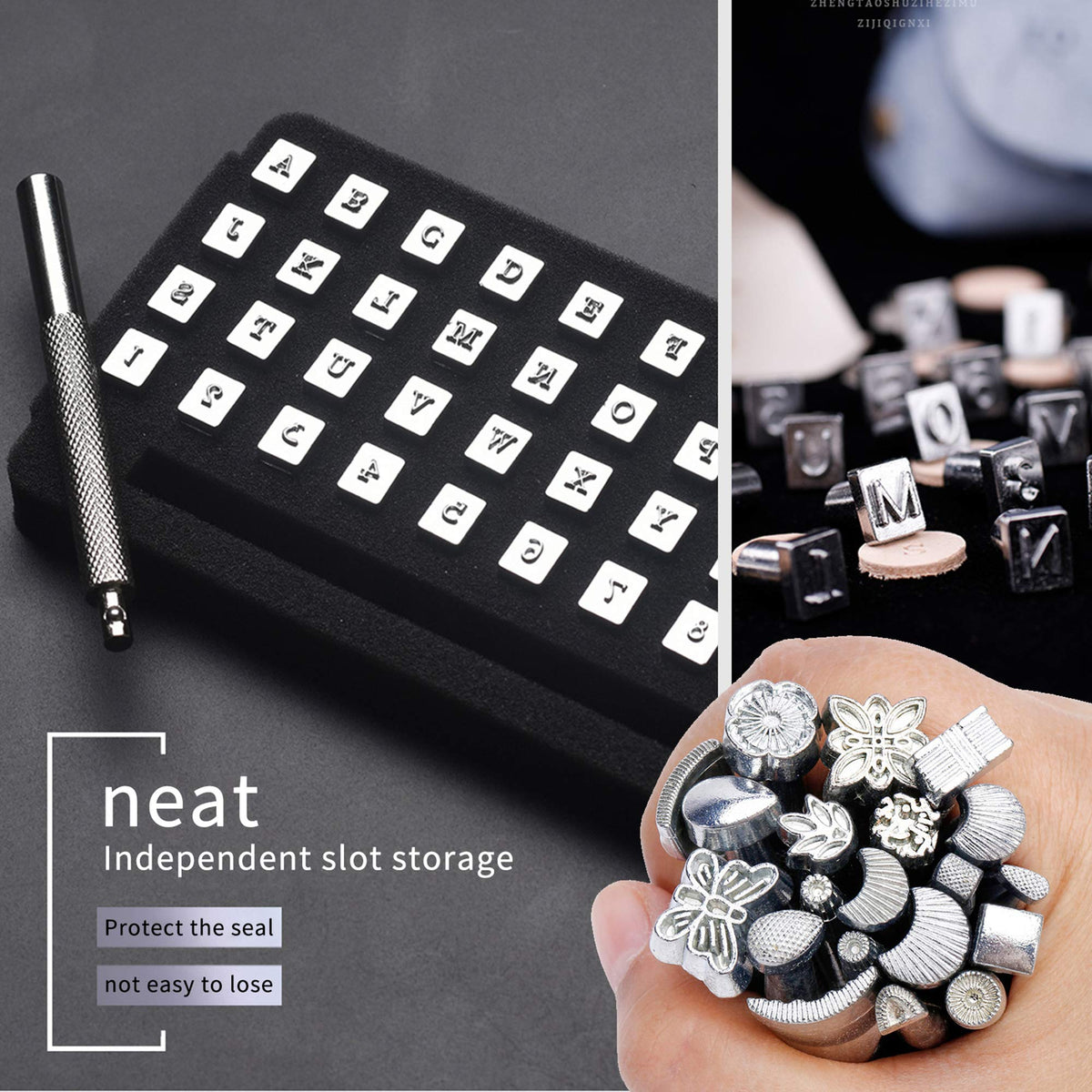 KLLsmDesign 65 Pcs Leather Sculpture Stamping Tools Kit Included Pattern Alphabet Digital Leather Stamp Punch Set,Dotting Tools,Leather Swivel Knife,Leather Roller for Saddle Making,DIY Leather Craft