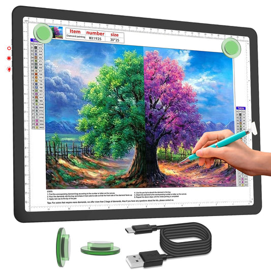 Phylosal Rechargeable A4 LED Light Pad for Diamond Painting, Ultra-Thin Magnetic Tracing Light Box for Drawing, Diamond Art Light Board with Side Button, Super Bright Light Table for Sketching (Black)