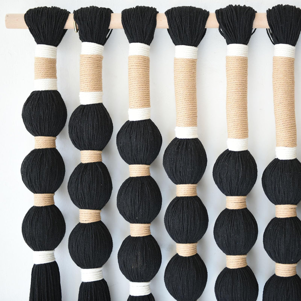 Macrame Wall Hanging Boho Wall Decor Black Fiber Yarn Wall Art Handmade Cotton Spherical Knot for Living Room Bedroom Nursery Office Home Decor27" W x 33" L
