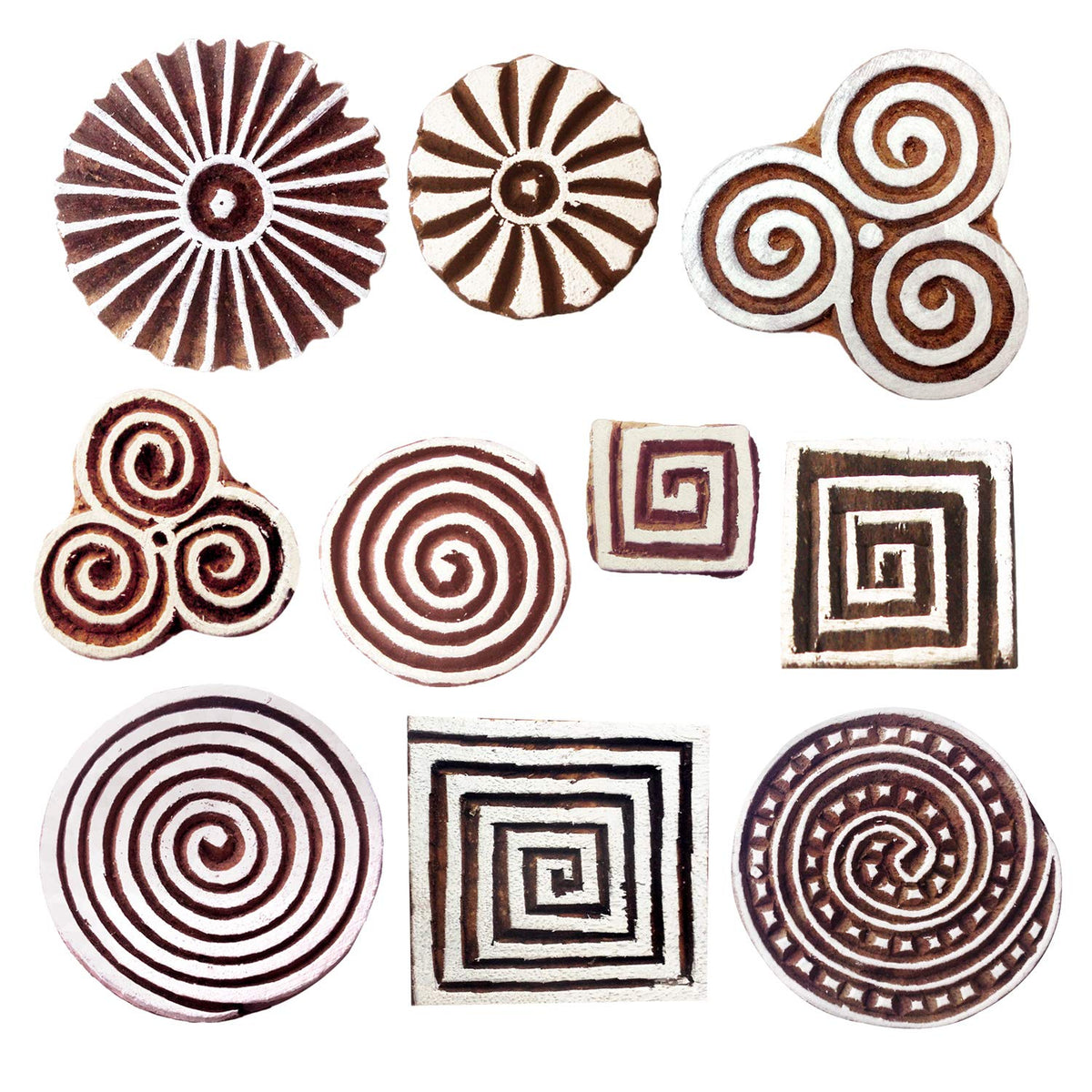 Royal Kraft Wooden Stamps for Block Printing on Saree Border, Textile, Clay, Pottery, Tattoo (Set of 10) MXtag0008
