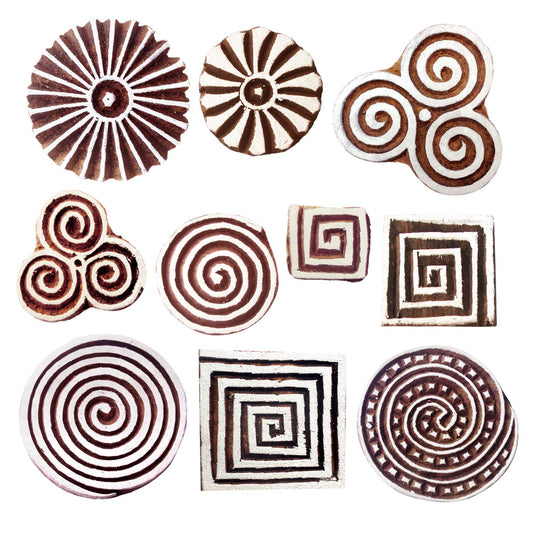 Royal Kraft Wooden Stamps for Block Printing on Saree Border, Textile, Clay, Pottery, Tattoo (Set of 10) MXtag0008