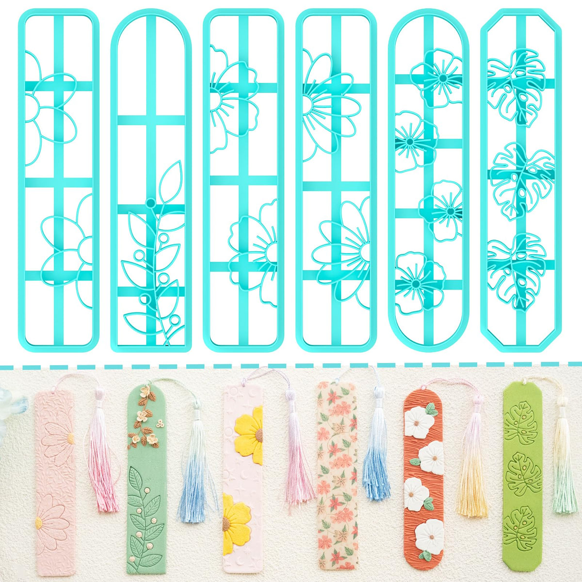 TAINSKY Bookmarks Polymer Clay Cutters, Floral Bookmark Creator for Polymer Clay Jewelry, 6 Pcs Reading Clay Cutters for Making Earrings Jewerly, Clay Earring Cutters, Polymer Clay Earrings Tools